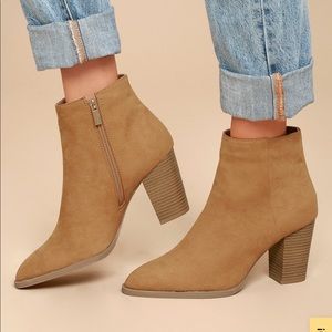 Lulus Annelise Camel Suede Ankle Booties